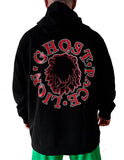 LION HEAD Unisex Long Sleeve Black Red Fleece Hoodie